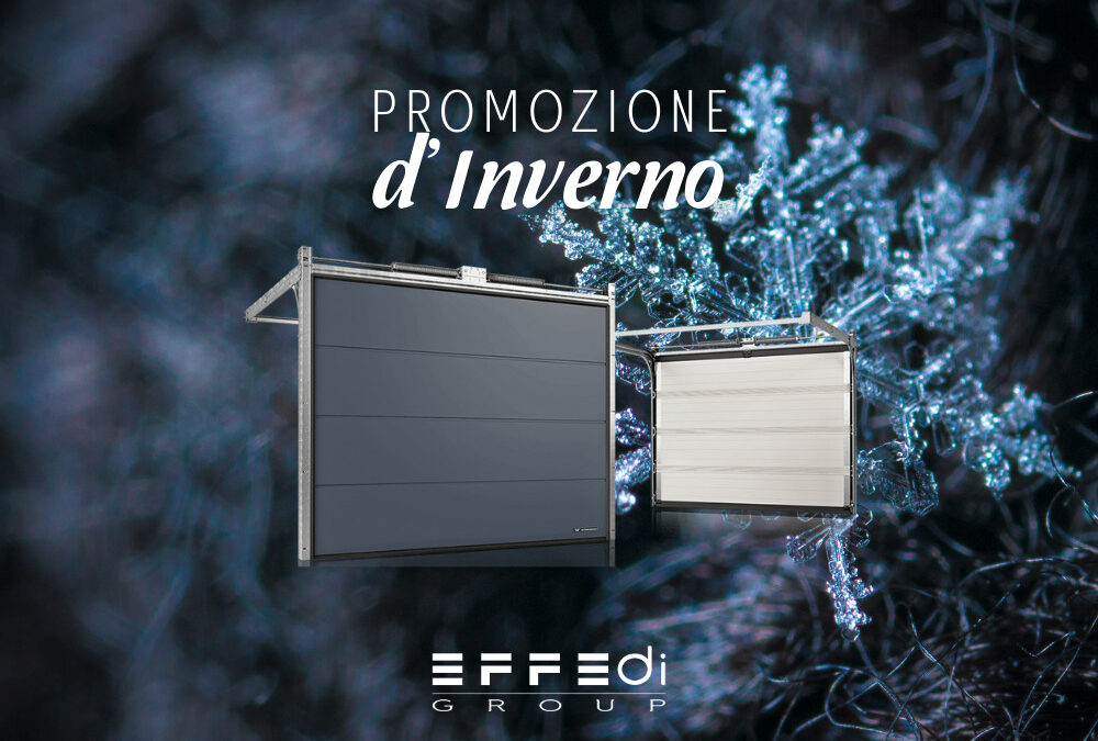 Locandina di una promozione invernale sui portoni da garage sezionali.